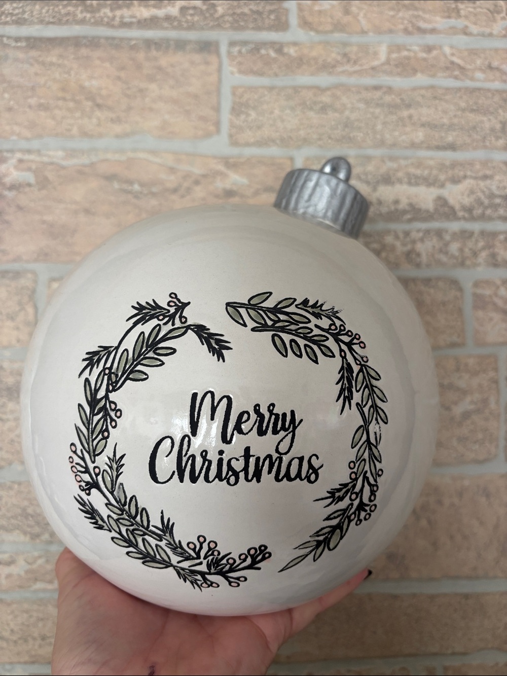 White Merry Christmas Holiday Ornament statue